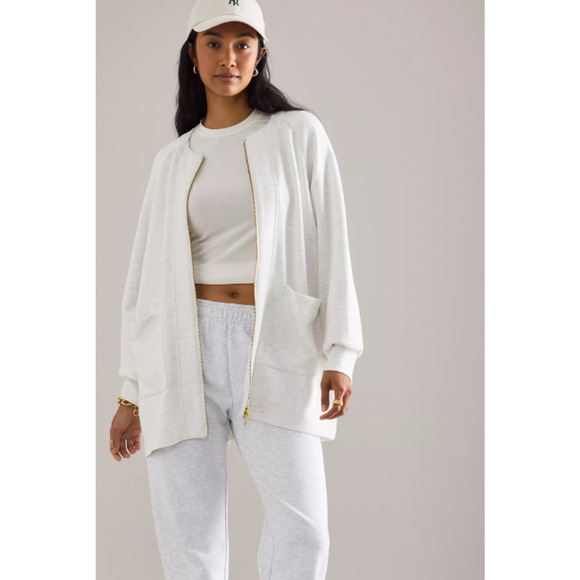 VARLEY Augusta Zip Through Cardigan Crew Neck Raglan Sleeve Oversized XS Gray - Picture 3 of 11